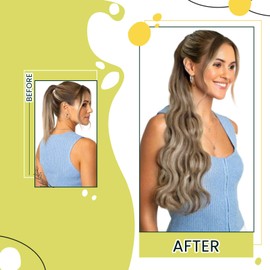 RUNATURE Ponytail Hair Extensions Human Hair Balayage Human Hair Ponytail Extension Straight 20 Inch 80g One Piece Ombre Brown to Blonde Ponytail Extension Real Human Hair Wrap Around Pony Tails…