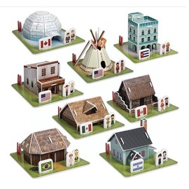 Making a 3D Styrofoam Paper Puzzle: World Traditional Houses, America / 우드락 종이 입체 퍼즐 만들기 세계 전통 가옥 아메리카