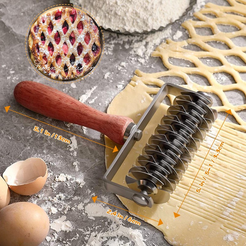 Stainless Steel Lattice Dough Cutter with Wood Handle, Pie &