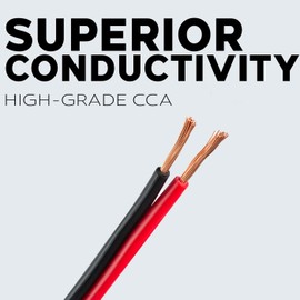 BEST CONNECTIONS Speaker Zip Wire (Various Gauge/Size Options) Primary Bonded Red & Black Speaker Cable Stranded Speaker Wire Car Audio Automotive Home Theatre (100 Feet, 8 Gauge)