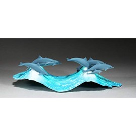 Dolphin School Sculpture on Blue Wave by John Perry Statue Airbrushed 11in Long