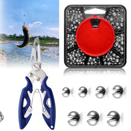 179PCS Split Shot Fishing Weights, 7-Way Dispenser Fishing Tackle Set with Pliers, Soft Metal Alloy Fishing Weights for Carp & Coarse Angling for All Conditions (179pcs)