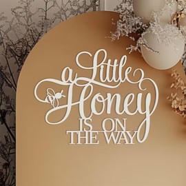 A Little Honey is on the way Sign for Baby Shower backdrop Wall Decorations, Wooden Honey Bee theme banner decor for boy or girl photo booth