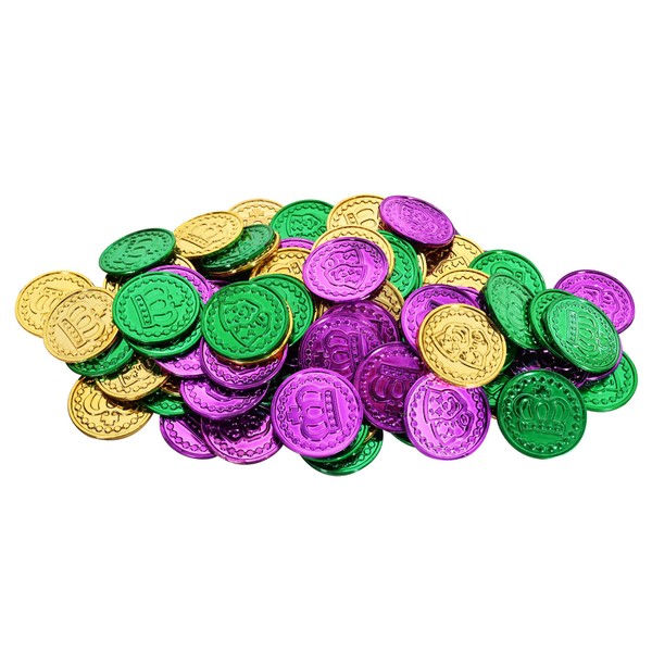 Mardi Gras Plastic Coins (asstd Gold, Green, Purple) (100/Pkg)