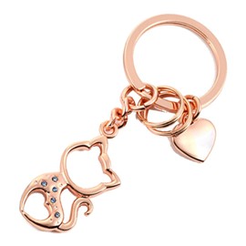 fogman Cat Key Chain Key Ring, Stylish, Cute, Women's, Stainless Steel, multicolor (pink / gold)