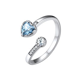 Silvora Birthstone Rings - 925 Sterling Silver - March Birthstone Adjustable Ring for Women Girls