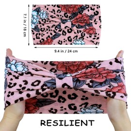 4 Pack Non Slip Wide Headbands, Turban Headbands for Women, Ladies Fashion Head Bands Boho Floral Print, Cute Knot Elastic Hair Bands for Sweat-Wicking