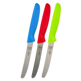 Kitchen Knife 3-Piece Set - 4.5 inches - Steak and Vegetable Knife - Razor Sharp Curved Tip, Serrated Edge - Color Coded Kitchen Tools by The Kosher Cook