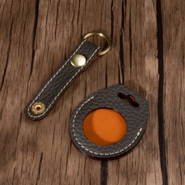 HANATORA AT-OliveGray Premium Leather AirTag Case, Genuine Leather, Anti-Loss, Protective Cover, Tracking, Children, Kids, Pets, Dog Tags,