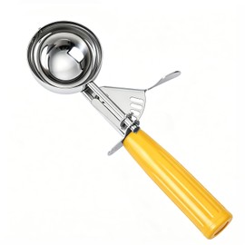 Fayomir - Cuchara de porción de 1.5 onzas, cucharada #20, plato, cuchara de galletas, cuchara de helado, con gatillo de carga de resorte, mango amaril