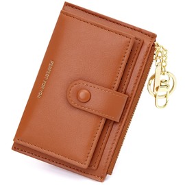 OIDERY Small Wallet For Women RFID Minimalist Credit Card Holder Wallet Slim Leather Keychain Wallet With Zipper Pocket ID Window, Brown, one size, Modern