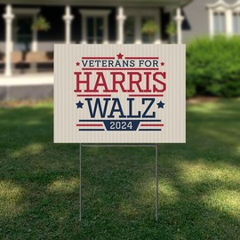 3 Pack 16"x12" 'Veterans for Harris Walz 2024' Yard Signs with Stakes, Double Sided Political Yard Signs for Democratic Party (Design 4)