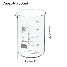 PATIKIL 2000ml Low Form Glass Beaker, 3.3 Borosilicate Glass Graduated Printed Scale Measuring Cups with Spout for Kitchen Lab Liquids Transit Boiling