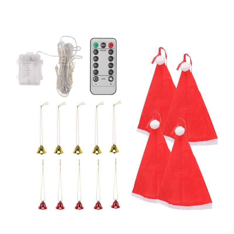 Hanging Lighted Glowing Santa Hats with Bells Battery Powered Fairy