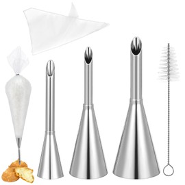 Wanmu Cream Filling Piping Tip, 3PCS Long Puff Nozzle Tips with 50 Disposable Pastry Piping Bags & Injector Tip Cleaning Brush for Donuts, Cupcakes, Cream Puffs