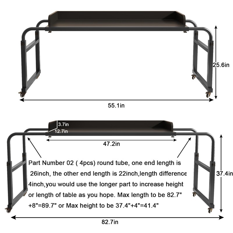 King Queen Bed Table with Wheels - Over Bed Desk