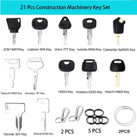 boeyeleny 21-Piece Replacement Ignition Key, Construction Machinery Key Set, Ignition Key Set, Excavator Key Construction Machinery Key Set for Machines, Universal Engine Start Switch