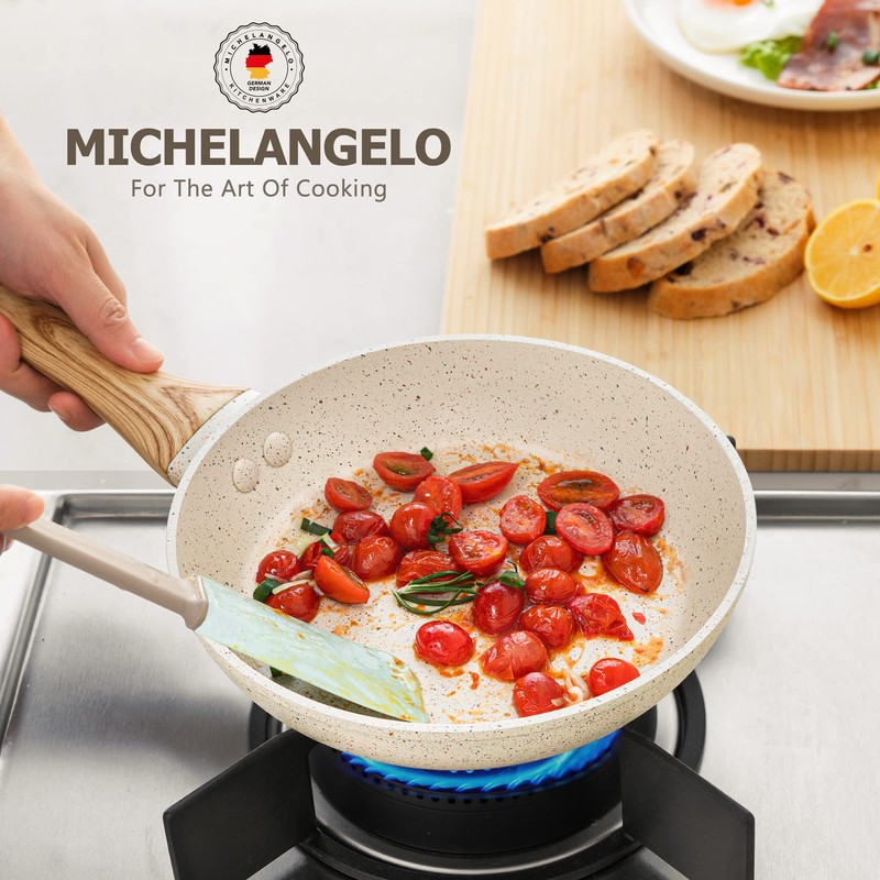 MICHELANGELO Small Frying Pan with Lid, 8 Inch Frying Pan