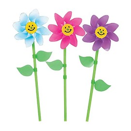 Smiling Flower Pinwheels (Set of 36) Bright Assorted Colors