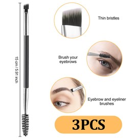 WOLMIK Duo Eye brow Brush - 3 PCS Angled Eyebrow Brush and Spoolie Brush, Eyelash Comb Eyebrow Brush Tool, 2 in 1 Mini Eyelash Brush for Eye Shadow Eyebrow Eyelash Tinting Angled Eyebrow