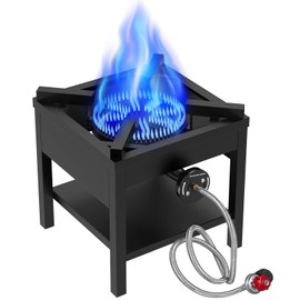 Llamaviva 260,000 BTU Outdoor Propane Gas Stove – Portable Single Burner with 0-30 PSI Adjustable Regulator & Steel-Braided Hose for Camping, Turkey Frying, and Home Brewing