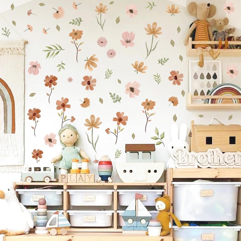 Small Boho Flowers Wall Sticker Cute Floral Leaf Wall Decal