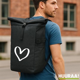 Huuraa Kurierrucksack Herz Heart Geschenk 30-44 Liter Black Melange Roll-Top Fairtrade Herz Geschenkidee
