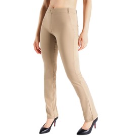 Yogipace,Belt Loops,Petite Women's Straight Leg Yoga Dress Pant Work Pants Commute Office Slacks,27",Khaki,Size XL