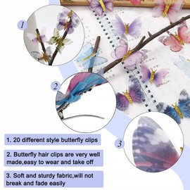 20pcs Butterfly Hair Clips for Women Girls Kids Ladies Girls Kids Hair Clips with 3D Effect Glitter Bridal Wedding Accessories