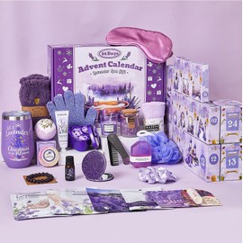 Advent Calendar 2025-24 Days of Christmas Advent Calendar for Women, Mom, Wife, Girlfriend, Sister, Her - Unique Lavender Spa Gifts Basket Set Includes Coffee Mugs, Scented Candle, Bath Salt, Soap