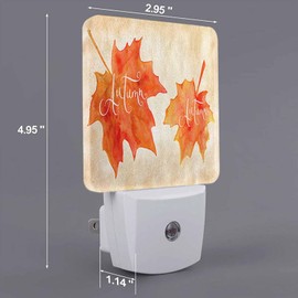 Chrobak LED Night Light Plug into Wall with Dusk to Dawn Light Sensor White Energy Efficient Orange Watercolor Autumn Maple Leaves Nightlight for Bedroom Bathroom Hallway Living Room Kitchen