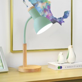 OKSANO Desk Lamp, LED Reading Lamp in Classic Wood Design, E27 Socket, Adjustable Arm, Children's Table Lamp for Bedroom, Living Room (Green)