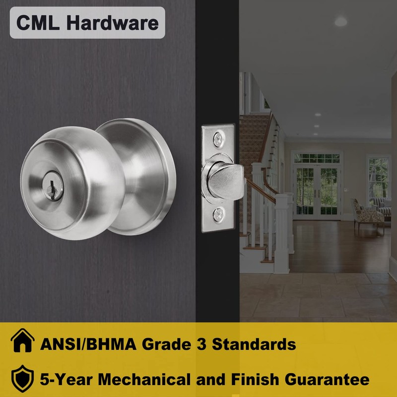CML Hardware (2 Pack) Entry Door Knob, Keyed Different Door