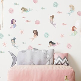 Stickerscape Mermaid Wall Stickers (Cute Mermaids) | Underwater Wall Stickers, Mermaid Wall Decals, Nursery Wall Decor, Pink and Purple Mermaids | Easy to Apply, Cleanly Removable