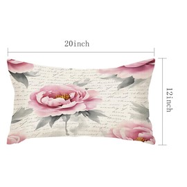 IBILIU Peony Throw Pillow Covers 12x20 Inch,Vintage Pink Peony Flower Floral Blossom White Rectangle Lumbar Pillow Cover,Decorative Cotton Linen Cushion Covers for Bedroom,Sofa,Couch