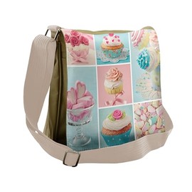 Lunarable Coffee Messenger Bag, Cupcakes and Marshmallows, Unisex Cross-body