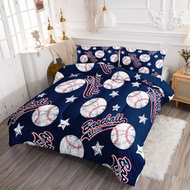 QOOMO 3D Baseballs Comforter Twin Size,Blue Baseball Kids Comforter Set,3Pcs Bedding Set Printed Comforter with 2 Pillowcases,Down Alternative,Soft and Lightweight,for All Seasons