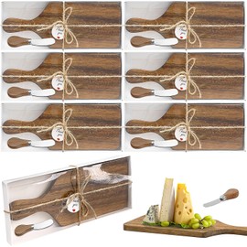 6 Set Cheese Board and Cheese Spreader Set Wooden Cutting Board Bulk with Gift Boxes Mini Charcuterie Boards Serving Board for Christmas Wedding Bridal Shower Birthday Supplies