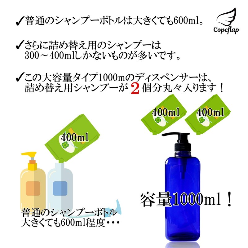 Copeflap Shampoo Dispenser, 33.8 fl oz (1000 ml), Shampoo Bottle,