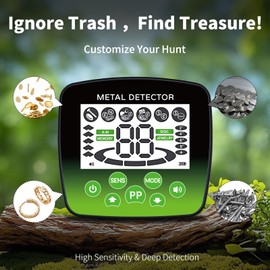 Cyphyja Waterproof Metal Detector for Adults, 10" IP68 Professional Metal Detectors, 5 Modes High Accuracy Detector de metales oro y Plata, Gold Detector/Tester with Shovel, Bags, Headphones(Green)