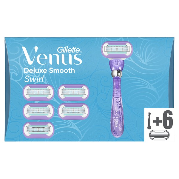 Gillette Venus Official Swirl Women's Gentle Close Shave, 1 x Razor + 6 Blades