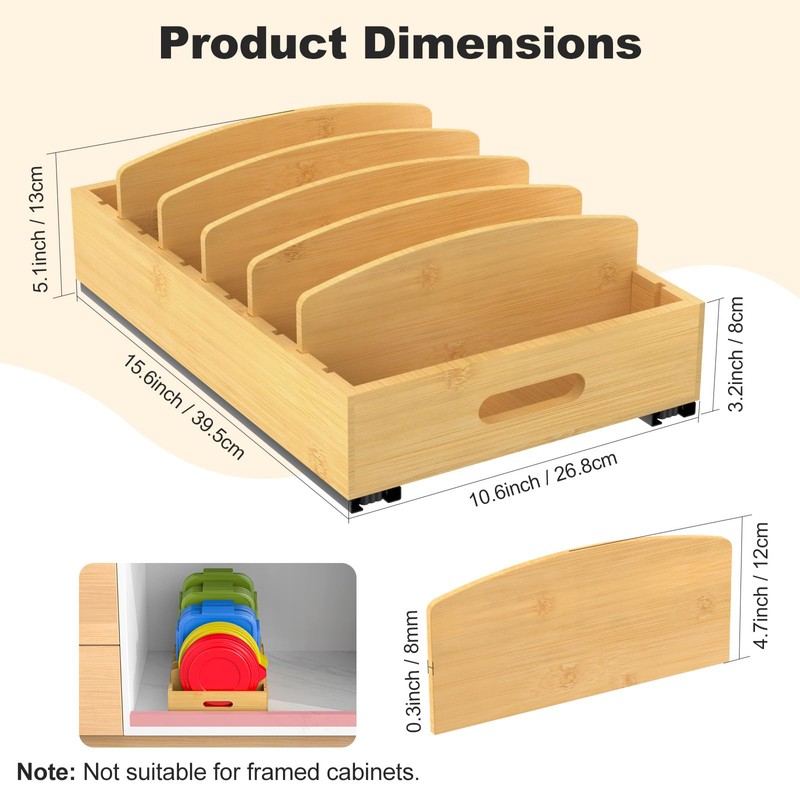Housolution Pull Out Food Container Lid Organizer with Sliding Rail,