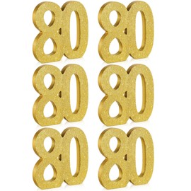 Shellwei 6 Pcs 80th Birthday Decorations for Men and Women, 80th Anniversary Decorations, Gold Glitter Number 80 Table Topper Centerpieces Decorations for Birthday Party