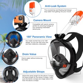 AKOFIC Snorkel Mask Adult Children Full Mask 180 Degree Vision Diving Mask Full Face Mask Sports Cameras Compatible, Leak Protection Diving Mask Full Mask, Anti-Fog Snorkeling Mask