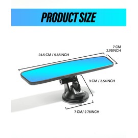 ESEWALAS Suction Cup Rear View Mirror,Anti-Glare HD Car Interior Rearview Mirror with Adjustable Suction Cup,Universal Thickened Inside Rearview Mirror, Car Mirror for RV Marine Auto (Blue)