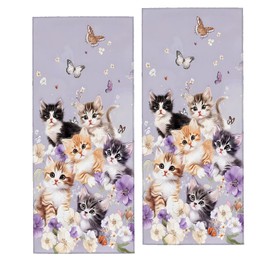 coedoaes Cute Cat Hand Towels 2PCS Decor Handtowel,Floral Kitchen Dish Towel Set,Soft Absorbent,Polyester,14.5" X 28",Daily Decoration,for Bathroom Bath Spa (Kitten and Butterfly)