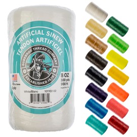 Gudebrod Sinew 8oz 900ft (300yd) White 5ply, 70lb Test | Artificial Sinew for Beading | Wax String | Waxed Thread | Heavy Duty Thread for Crafting | Made in USA