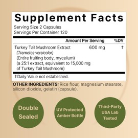 NatureBell Turkey Tail Mushroom Capsules 15,000mg Per Serving, 240 Count | 25:1 Fruiting Body & Mycelium Extract – Immune & Brain Health Mushrooms Supplement.