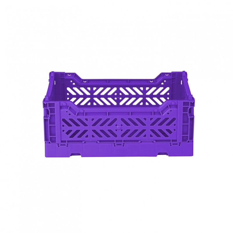 Ay-Kasa Folding Crate, Sturdy Folding Box, Plastic, Stackable, Purple, Mini