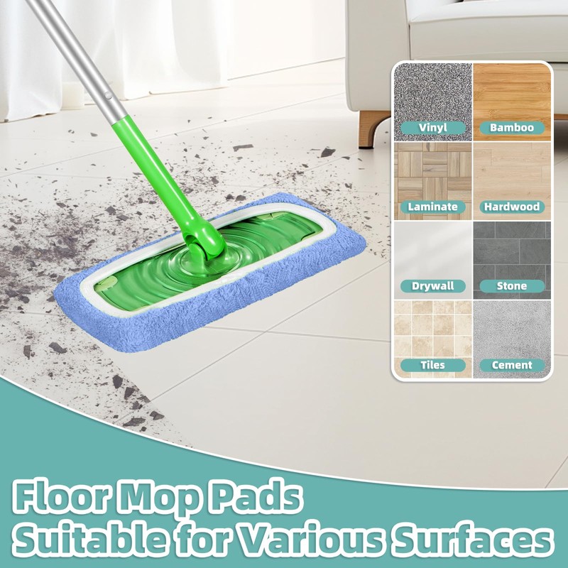 Reusable Mop Pads Compatible with Swiffer Sweeper Mop, Microfiber Dry